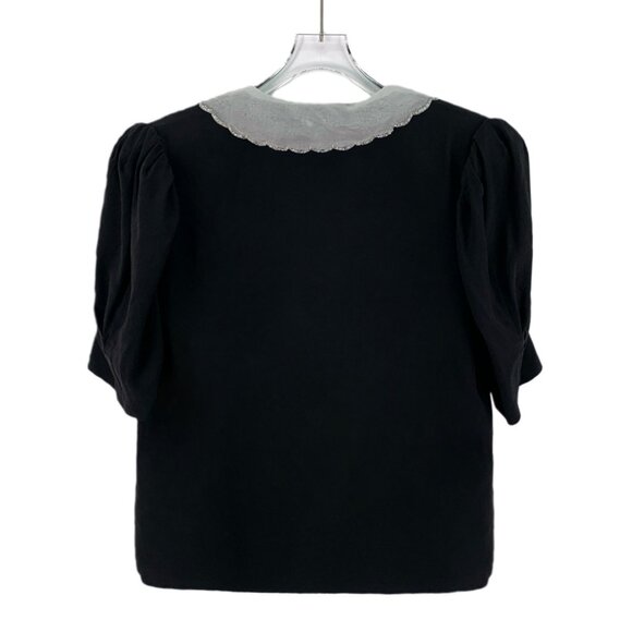 Miu Miu Black silk puff short-sleeve button-up shirt - Picture 2 of 9